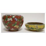 1018	CLOISONNE ENAMELED BOWLS EACH W/FLORAL DESIGN ON VINES, LARGEST APPROXIMATELY 6 1/2 IN X 5 IN H