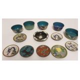 1019	GROUP OF ASSORTED CLOISONNE ENAMELED BOWLS & SMALL PLATES, LARGEST BOWL APPROXIMATELY 4 1/4 IN 