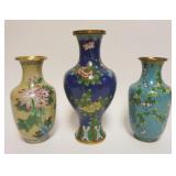 1021	CLOISONNE ENAMELED GROUP OF ASSORTED VASES EACH W/IMAGES OF FLOWERS ON BRANCHES, TALLEST APPROX