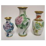 1023	CLOISONNE ENAMELED GROUP OF ASSORTED VASES EACH W/IMAGES OF FLOWERS ON BRANCHES, LARGEST APPROX