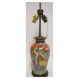 1029	ASIAN PORCELAIN TABLE LAMP W/IMAGES OF A PHEASANT & FLOWERS, APPROXIMATELY 25 IN HIGH OVERALL