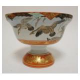 1034	ASIAN PORCELAIN COMPOTE W/IMAGES OF BIRDS ALL AROUND, LOSS TO TOP INSIDE EDGE & HAIRLINE, APPRO