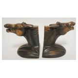 1047	PAIR OF CAST METAL HORSE HEAD BOOKENDS IN BRONZE FINISH, EACH APPROXIMATELY 5 X 4 1/2 IN X 6 IN