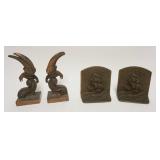 1049	2 PAIRS OF CAST METAL BOOKENDS SAILING SHIP & BIRD PERCHED ON SCROLL, TALLEST APPROXIMATELY 7 1