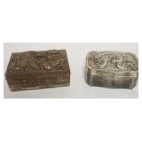 1055	2 AIAN EMBOSSED METAL TRINKET/DRESSER BOXES W/IMAGES OF DRAGONS, LARGEST APPROXIMATELY 3 1/2 IN