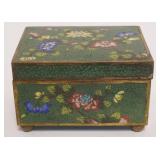1056	CLOISONNE HINGED TRINKET/DRESSER BOX W/IMAGES OF FLOWERS ON BRANCHES ALL AROUND, APPROXIMATELY 