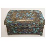 1058	ASIAN HINGED METAL TRINKET/DRESSER BOX W/ENAMELED DECORATION ALL OVER, APPROXIMATELY 5 IN X 3 1