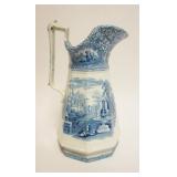 1069	ANTIQUE BLUE & WHITE TRANSFER PITCHER, APPROXIMATELY 13 IN HIGH