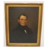 1073	ANTIQUE ANCESTOR PORTRAIT PAINTING, APPROXIMATELY 25 1/2 IN X 31 IN OVERALL