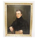 1074	ANTIQUE ANCESTOR PORTRAIT PAINTING, APPROXIMATELY 28 IN X 34 IN OVERALL
