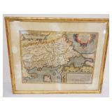 1078	FRAMED COLORED MAP OF ANCIENT THRACIA GREECE, BULGAIRIA & TURKEY, SOME TEARS & STAINS, APPROXIM