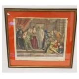 1079	FRAMED COLORED ENGRAVING ITALIAN COMEDIANS, SOME TEARS, APPROXIMATELY 22 1/2 IN X 20 1/2 IN