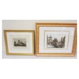 1080	2 FRAMED ENGRAVINGS CONTINENTAL CITY STREET SCENES, ONE SIGNED, LARGEST APPROXIMATELY 24 IN X 1