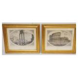 1081	PAIR OF FRAMED ENGRAVINGS ROMAN COLOSSEUM & TEMPLE OF JUPITER OPTIMUS MAXIMUS, EACH APPROXIMATE