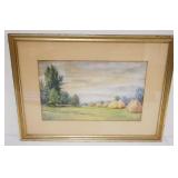 1085	WATERCOLOR PAINTING OF FIELD, FRAMED & ARTIST SIGNED, APPROXIMATELY 18 1/2 IN X 25 IN OVERALL