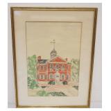 1088	ARTIST SIGNED & DATED WATERCOLOR ELIZABETH VACHER BOORAEM OF CARPENTERS HALL PHILADELPHIA PA, F