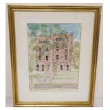 1089	ELIZABETH VACHER BOORAEM SIGNED & DATED WATERCOLOR PAINTING *GREEN STREET BROWNSTONES* FRAMED, 
