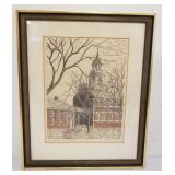1095	INDEPENDENCE HALL SIGNED & NUMBERED FRAMED PRINT, #17/100, APPROXIMATELY 15 IN X 18 1/2 IN OVER