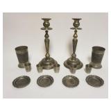 1100	GROUP OF ASSORTED METAL INCLUDING PEWTER MUGS, SMALL PLATES & SHOT GLASSES, TALLEST APPROXIMATE