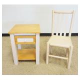 1112	PINE ONE DRAWER STAND W/SIDE CHAIR, STAND APPROXIMATELY 20 IN X 20 IN X 26 IN HIGH