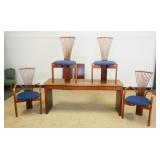 1113	DANISH MAHOGANY TABLE W/4 BENTWOOD FAN BACK CHAIRS, TABLE APPROXIMATELY 67 1/4 IN X 18 1/4 IN X 29 IN HIGH W/2 LEAVES, APPROXIMATELY 94 1/2IN X 37 IN OPEN, TABLE TOP HAS FINISH WEAR