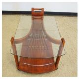 1114	DANISH MAHOGANY ROLLING SERVING CART W/GLASS TOP, APPROXIMATELY 22 1/4 IN X 29 IN X 28 IN HIGH