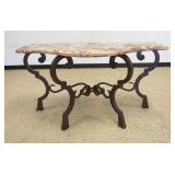 1117	FANCY WROUGHT IRON BASE CONSOLE TABLE W/STONE TOP, APPROXIMATEL 58 IN X 24 IN X 33 IN HIGH