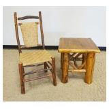 1119	ADIRONDACK RUSTIC STAND & SIDE CHAIR, STAND APPROXIMATELY 21 IN SQUARE X 23 IN HIGH
