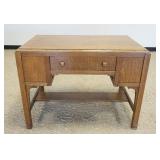 1125	MISSION OAK STYLE ONE DRAWER DESK W/UNUSUAL DROP SIDE CONCEALED BOOKCASE SIDES, APPROXIMATELY 2