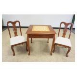 1153	CHERRY GAME TABLE W/2 QUEEN ANNE STYLE CHAIRS W/MULTIPLE GAME BOARDS INCLUDING CHECKERS, BACKGA
