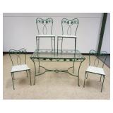 1158	WROUGHT IRON PATIO/SUN ROOM TABLE W/GLASS TOP & 4 CHAIRS, TABLE APPROXIMATELY 48 IN X 29 IN X 3