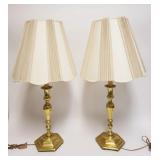 1163	PAIR OF HEAVY BRASS CANDESTICK LAMPS, APPROXIMATELY 34 IN