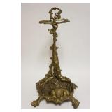 1166	HEAVY ORNATE CAST BRASS FIREPLACE TOOL HOLDER OR UMBRELLA STAND W/EMBOSSED IMAGES OF DOG & FIRE