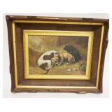 1168	PAINTING ON BOARD OF PUPPIES SLEEPING ON STRAW W/MICE, APPROXIMATELY 18 1/2 IN X 14 1/2 IN