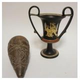 1171	REPRODUCTION ACIENT GREECE POTTERY, DOUBLE HANDLED URN & VASE, URN APPROXIMATELY 10 IN HIGH