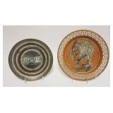1179	2 ANCIENT GREEK COPIES OF METAL PLATES, ONE COPPER EMBOSSED, BOTH MARKED MADE IN GREECE, LARGES