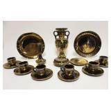 1181	GROUP OF ASSORTED VINTAGE GREEK CHINA W/24 KT GOLD ACCENTS & DESIGN INCLUDING 10 IN DOUBLE HAND