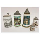 1201	GROUP OF 5 VINTAGE GERMAN STEINS, TALLEST APPROXIMATELY 9 1/2 IN HIGH