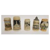 1204	GROUP OF MINIATURE GERMAN BEER STEINS/MUGS, TALLEST APPROXIMATELY 5 IN
