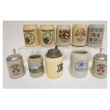 1206	GROUP OF 10 VINTAGE GERMAN STEINS/MUGS, LARGEST APPROXIMATELY 5 1/4 IN HIGH