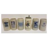 1207	GROUP OF 6 VINTAGE GERMAN STEINS/MUGS, TALLEST APPROXIMATELY 10 IN HIGH