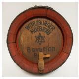 1214	WOOD BAVARIAN BEER KEG END *WURZBURGER HOFBRAU* APPROXIMATELY 15 IN X 4 IN DEEP
