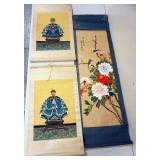 1227	3 ASIAN SCROLLS, SOME TEARS TO LARGER ONES EDGES, LARGEST APPROXIMATELY 49 IN X 15 IN