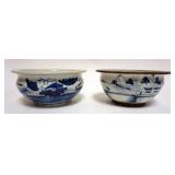 1231	2 ASIAN PORCELAIN BLUE & WHITE POTS, LARGEST APPROXIMATELY 8 IN X 4 IN