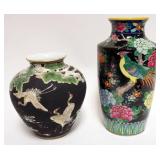 1233	2 ASIAN PORCELAIN VASES WITH IMAGES OF BIRDS AND TREE, TALLEST APPROXIMATELY 12 IN H, HOLE AT B