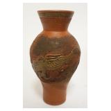 1235	2 ASIAN TERRACOTTA VASES WITH EMBOSSED DRAGONS, TALLEST APPROXIMATELY 12 IN