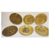 1249	LARGE GROUP OF ASSORTED BRASS WALL CHARGERS INCLUDING IMAGES OF SHIPS, TAVERNS, ETC., LARGEST A