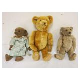 1270	VINTAGE TOY TEDDY BEARS W/JOINTED ARMS & LEGS, GLASS EYES, ONE W/EAR MISSING, TALLEST APPROXIMA