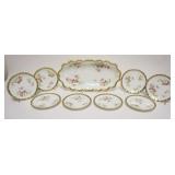 1005	LIMOGES OVAL SCALLOPED EDGE SERVING DISH W/FLORAL DECORATIONS & 8-6 1/2 IN SCALLOPED EDGE GILT 