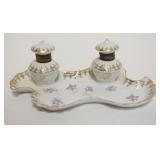 1008	CARLSBAD AUSTRIA PORCELAIN DOUBLE INKWELL W/FLORAL VIOLETS & GILT BORDER, APPROXIMATELY 8 1/2 I